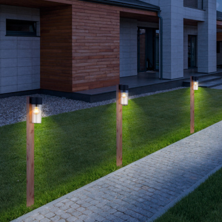 Vonkajšie svetlo nerezová oceľ imitácia dreva, nerezová oceľ čierna matná, sklo dymové, smer svetla: 1