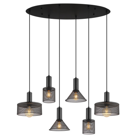 Závesné svietidlo kov čierny matný, kovová sieťka čierna matná, kábel PVC čierny, možnosť nastavenia 13