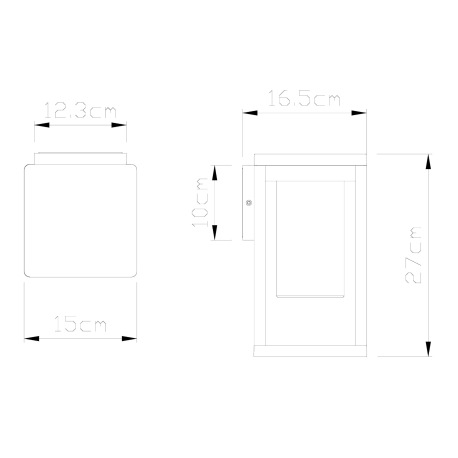 Vonkajšie, nástenné svietidlo, hliník, čierny matný, plast priehľadný, IP44, ŠxV:150x270, H: 165, be 12