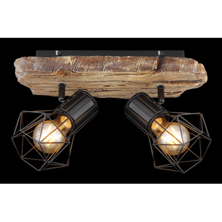 Nástenné svietidlo, kov čierny, plast vzhľad dreva, kovová mriežka, DxŠxV:385x120x230mm, bez žiarovi 5