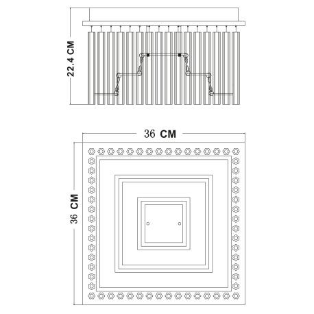 Stropné svietidlo, chróm, akryl, sklenené tyčinky číre, sklo číre, DxŠxV:360x360x215, vrátane 1xLED 8