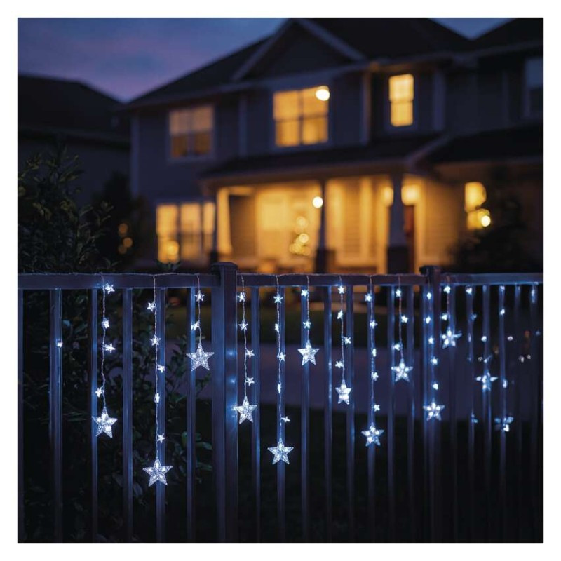 Vianočná LED girlanda – hviezdy, 1,7 m, 3x AA, IP44, studená biela, časovač 3