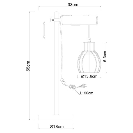 Stolová lampa, kov čierny, drevo čierne, imitácia spáleného dreva, textilný kábel šampaň, vypínač, D 7