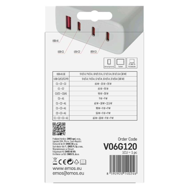 Univerzálny USB adaptér GaN do siete PD 120 W max. 8