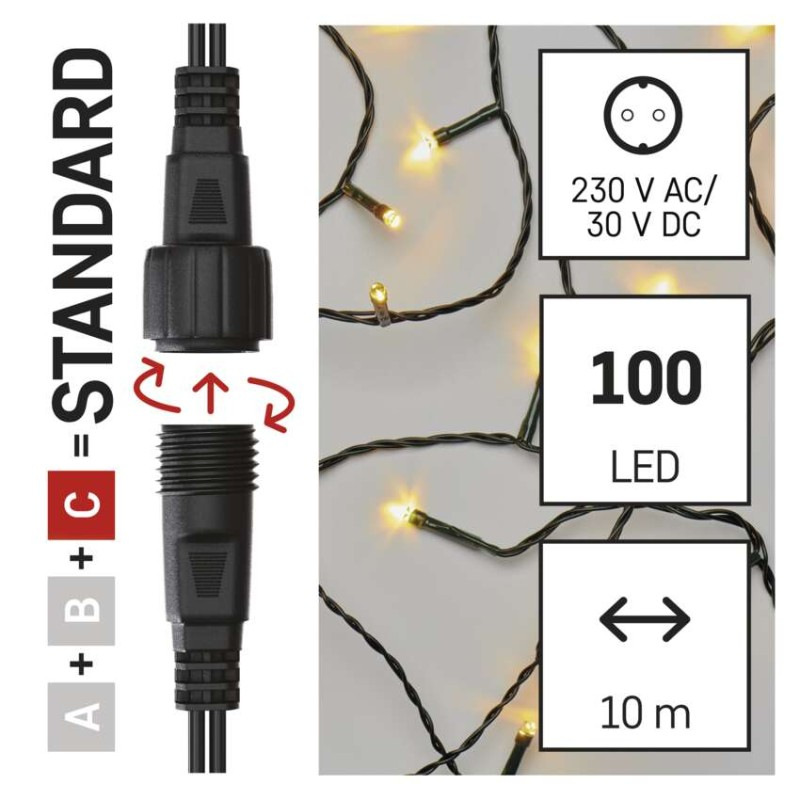 Standard LED spojovacia vianočná reťaz, 10 m, vonkajšia aj vnútorná, teplá biela 1