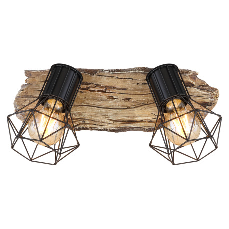 Nástenné svietidlo, kov čierny, plast vzhľad dreva, kovová mriežka, DxŠxV:385x120x230mm, bez žiarovi 18