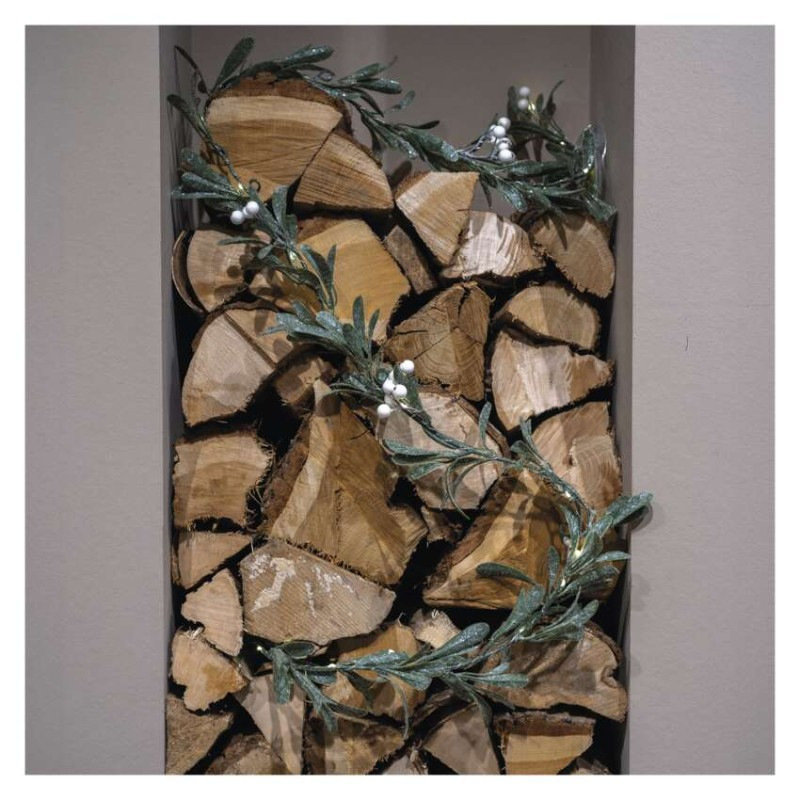 LED vianočná girlanda - jmelí, 1,5 m, 3x AA, vnútorné, teplá biela, časovač 4