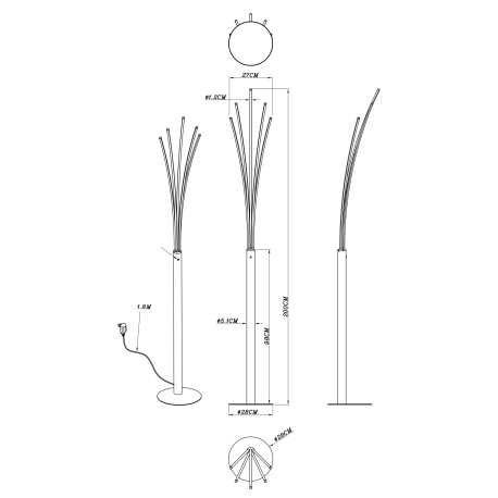 Stojacia lampa kov čierny matný, plast biely, biela, stmievateľná, dotykový stmievač, DxŠxV: 560x600 4