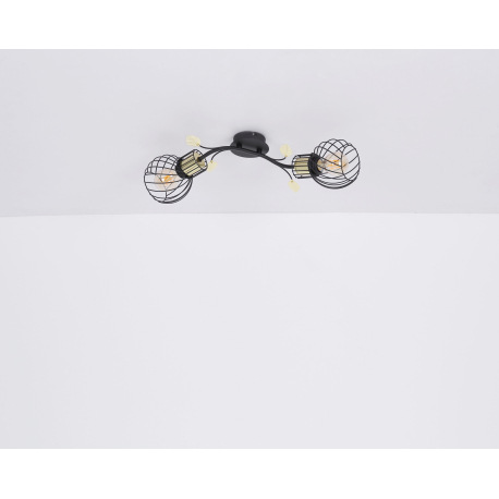 Stropné svietidlo, kov čierny a mosadzný, s dekoratívnymi listami, DxŠxV:710x540x165, bez žiaroviek 17