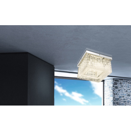 Stropné svietidlo, chróm, akryl, sklenené tyčinky číre, sklo číre, DxŠxV:360x360x215, vrátane 1xLED 10