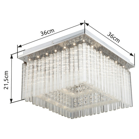 Stropné svietidlo, chróm, akryl, sklenené tyčinky číre, sklo číre, DxŠxV:360x360x215, vrátane 1xLED 18