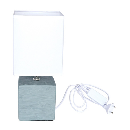 Stolová lampa, keramika sivá, textil biely, kábel 1,2m, vypínač, DxŠxV: 130x110x290, bez žiarovky 1x 8