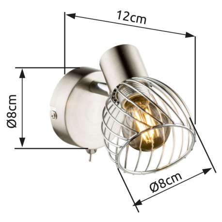 Nástenné svietidlo, kov, nikel, chróm, vypínač, ŠxV: 80x120, H: 120, bez žiarovky 1xE14, max. 40W 23 5