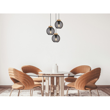 Závesné svietidlo, kov čierny, drevo, Ø440, V:1200, bez žiaroviek 3xE27, max. 60W 230V 1