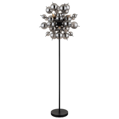 Stojanové svietidlo, kov čierny matný, sklenené gule dymovej farby, kábel PVC čierny, vyínač na kábl 12