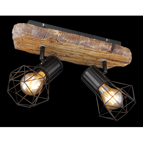 Nástenné svietidlo, kov čierny, plast vzhľad dreva, kovová mriežka, DxŠxV:385x120x230mm, bez žiarovi 14