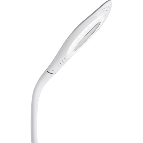 Stolová lampa, plast, chróm, biely, hliník, flexo, dotykový vypínač ON / OFF, dotykový stmievač, DxŠ 4