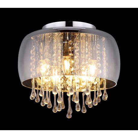 Stropné svietidlo, chróm, sklo dymové, sklenené krištále priehľadné, Ø350, V:280, bez žiaroviek 5xE1 2