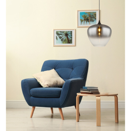 Závesné svietidlo, kov čierny, sklo dymové, priehľadné, textilný kábel čierny, ø: 400mm, V: 1200mm, 1