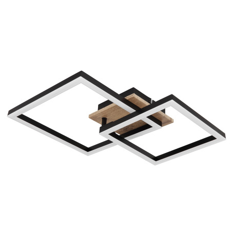 Stropné svietidlo kov čierny matný, MDF, imitácia tmavého dreva, plast biely, otočné, DxŠxV: 530x380 2