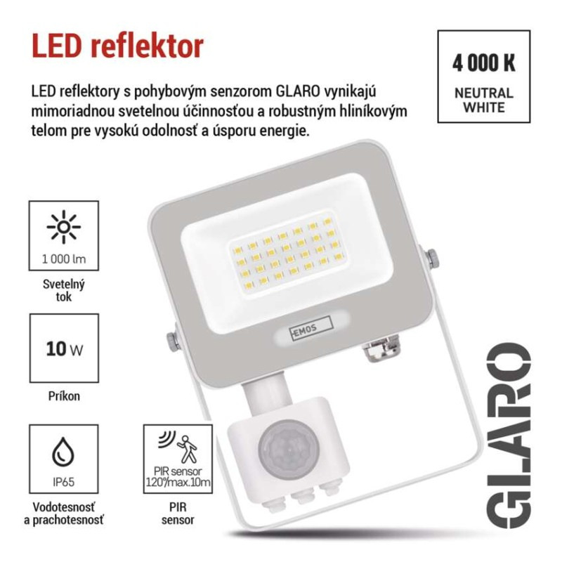 LED reflektor GLARO s pohybovým čidlom, 20 W, biely, IP54, 2000 lm, neutrálna biela 6