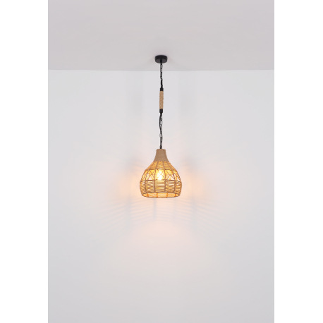 Závesné svietidlo, kov čierny matný, konopné lano, čierna reťaz, Ø 300, V: 1350, bez žiarovky 1xE27, 15
