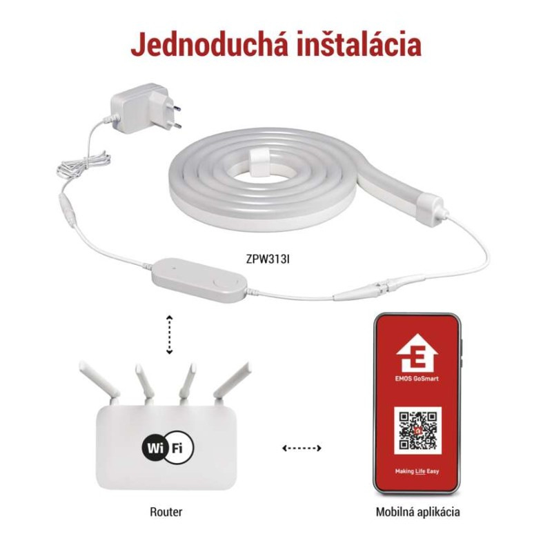 GoSmart Flexibilný LED pásik NEON biely, 3 m, 23 W, RGBIC stmievateľný, WiFi 4