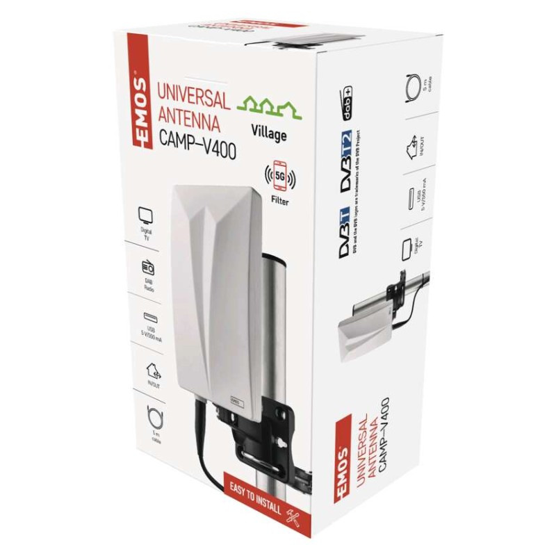 Anténa univerzálna VILLAGE CAMP–V400, DVB-T2, FM, DAB, filter LTE/4G/5G 1