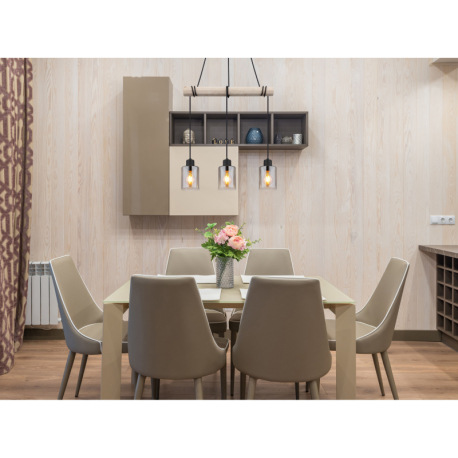 Závesné svietidlo, kov čierny, drevo prírodná farba, sklo dymová farba, kábel na omotanie, DxŠxV: 50 10