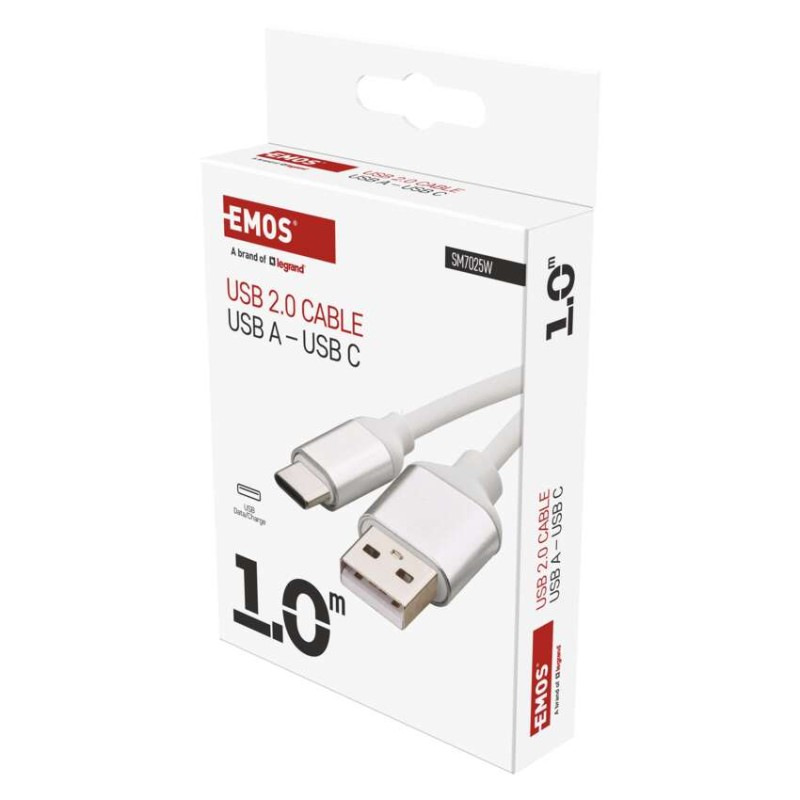 Nabíjací a dátový kábel USB-A 2.0 / USB-C 2.0, 1 m, biely 3