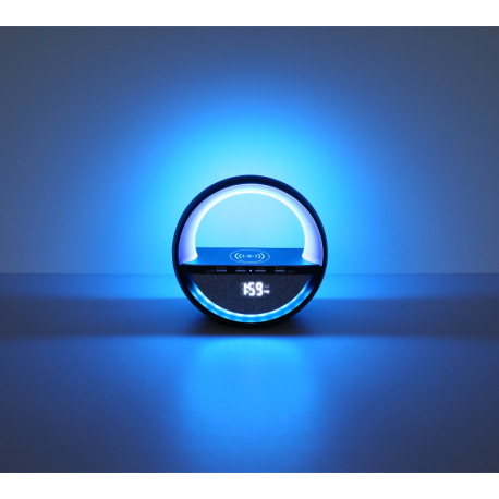 Stolové svietidlo, plast čierny/chróm, textil sivý, dotykový spínač plynulý, Bluetooth, pamäť, bez a 15