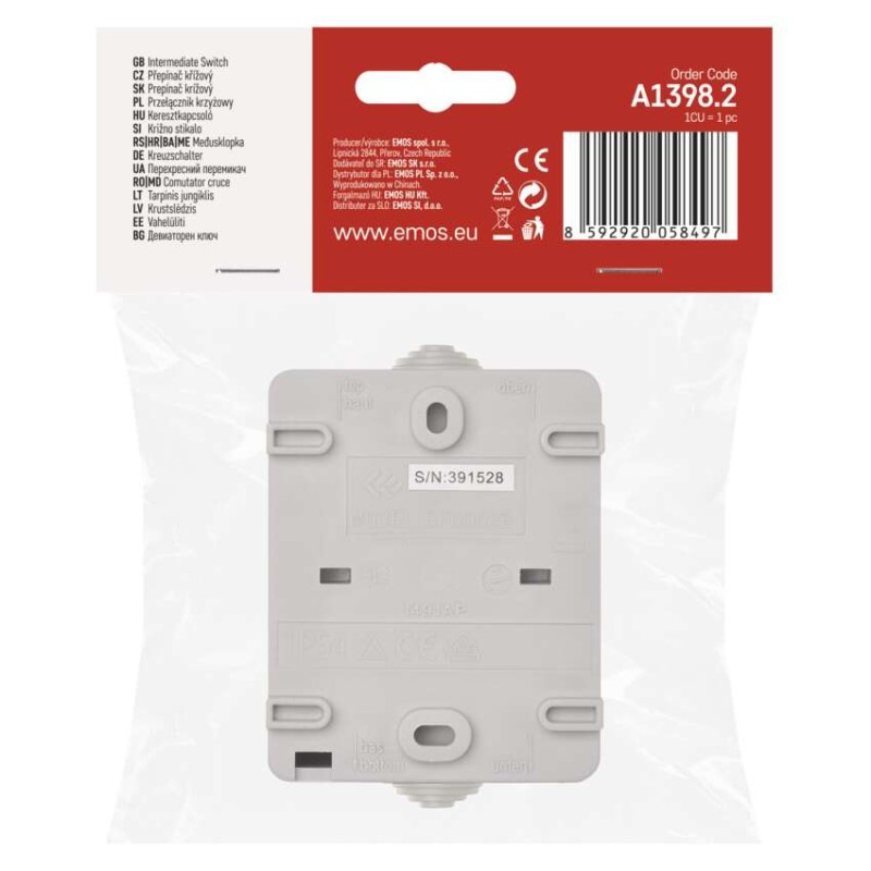 Vypínač nástenný krížový č. 7, IP54, 1 tlačidlo 4