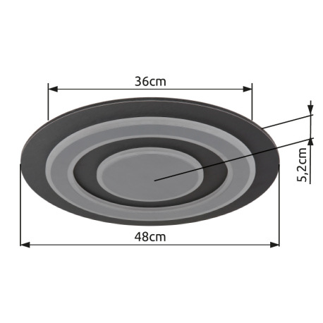 Stropné svietidlo, kov antracit brusený, sivý kov brúsený, akryl biely, ø: 480mm, V: 52mm, vrátane L 14