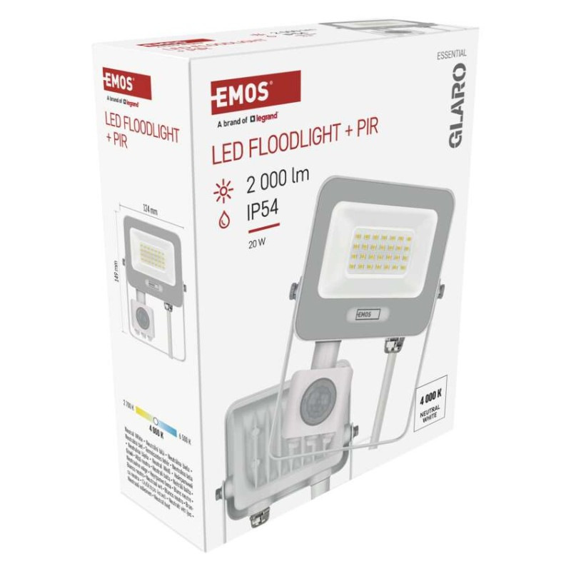 LED reflektor GLARO s pohybovým čidlom, 20 W, biely, IP54, 2000 lm, neutrálna biela 13