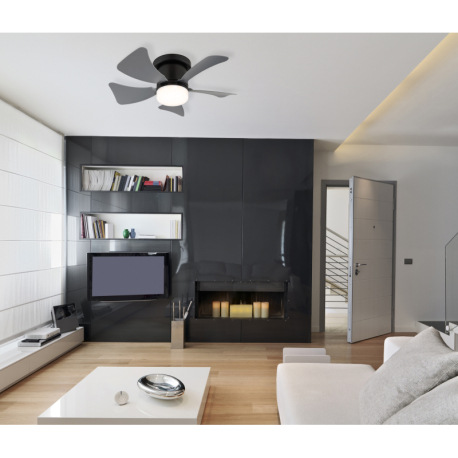 Stropný ventilátor, kov čierny matný, plast sivý/biely, stmievateľný, niekoľko úrovní pomocou násten 11