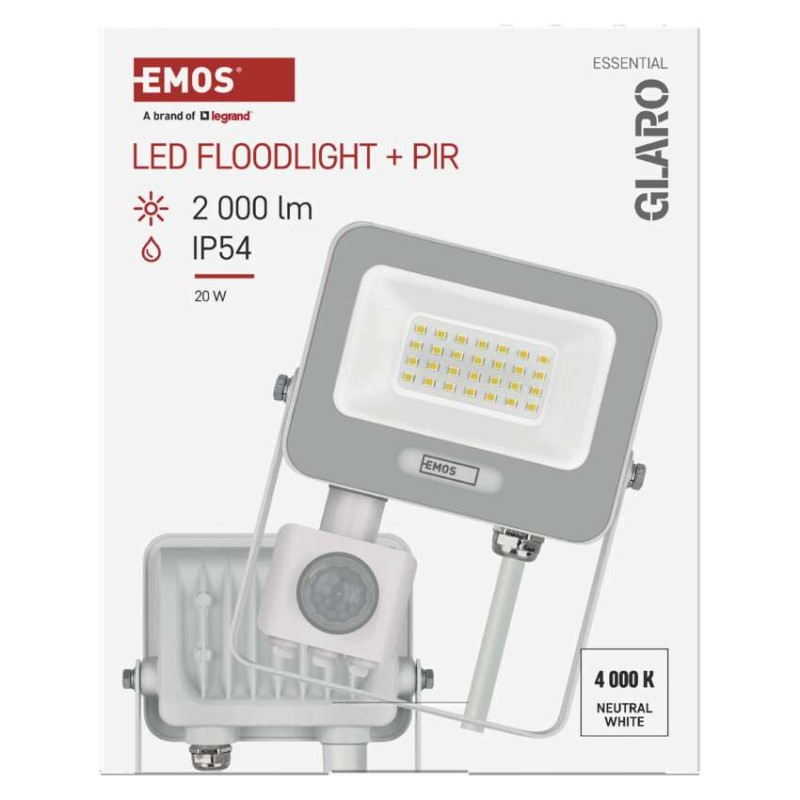 LED reflektor GLARO s pohybovým čidlom, 20 W, biely, IP54, 2000 lm, neutrálna biela 11