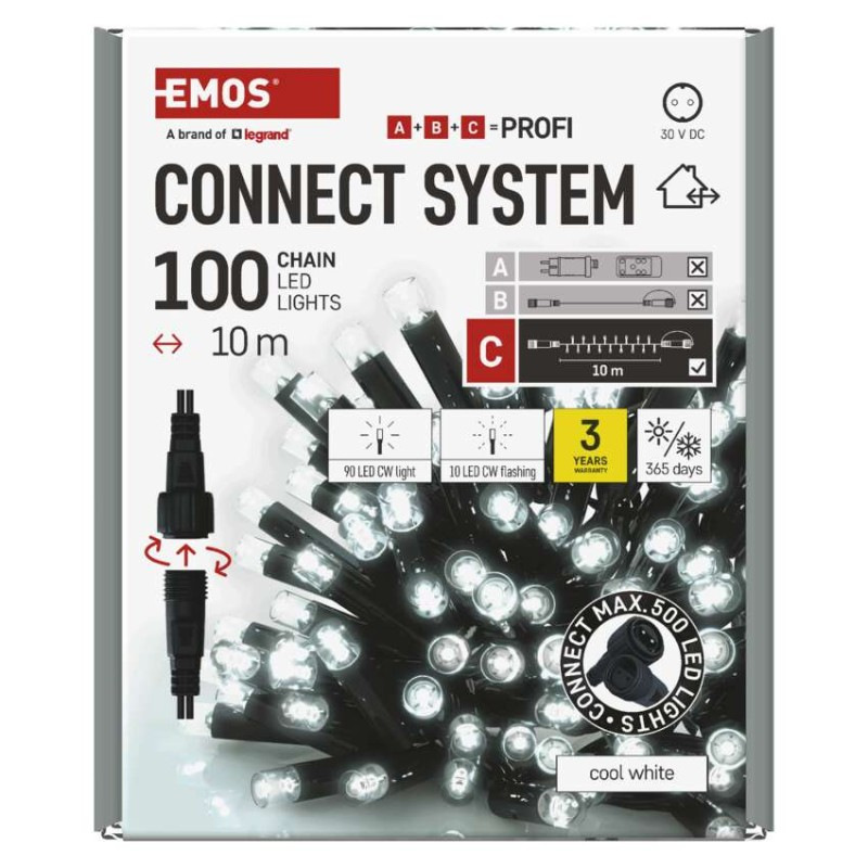 Profi LED spoj. reťaz preblikávajúca, 10 m, vonkajšia aj vnútorná, studená biela 10