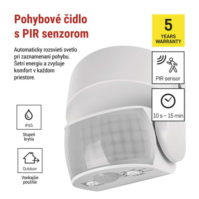 PIR senzor (pohybové čidlo) IP65 1200W, biela 1