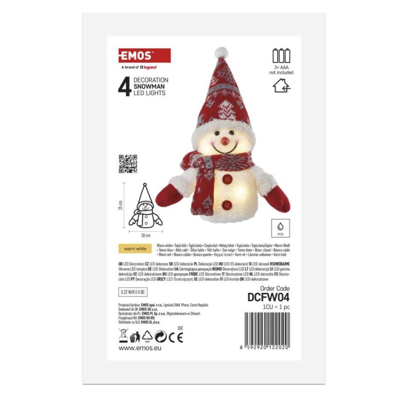 LED vianočný snehuliak svietiaci, 25 cm, 3x AAA, vnútorná, teplá biela 6