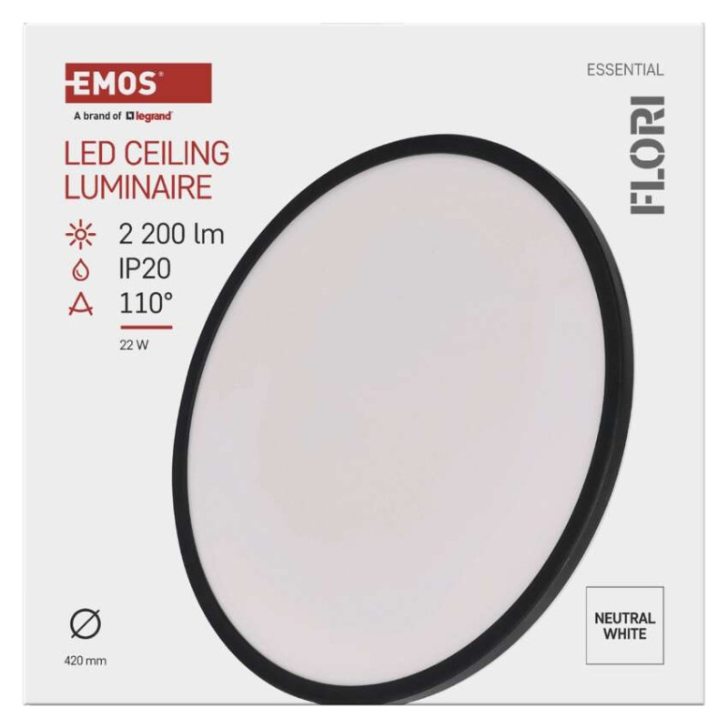 LED prisadené svietidlo FLORI okrúhle, čierné, 22W, neutrálna biela 13