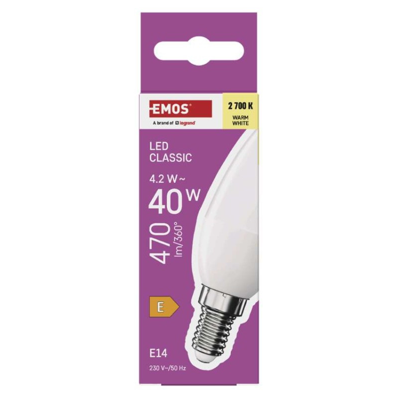 LED žiarovka Classic sviečka / E14 / 4,2 W (40 W) / 470 lm / Teplá biela 4