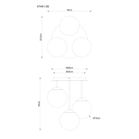 Stropné svietidlo, matný čierny kov, dymovo sfarbené sklenené gule, ø: 325 mm, V: 400 mm, bez žiarov 5
