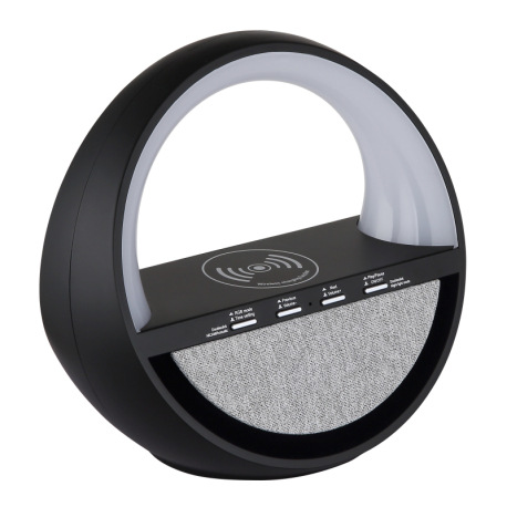 Stolové svietidlo, plast čierny/chróm, textil sivý, dotykový spínač plynulý, Bluetooth, pamäť, bez a 3