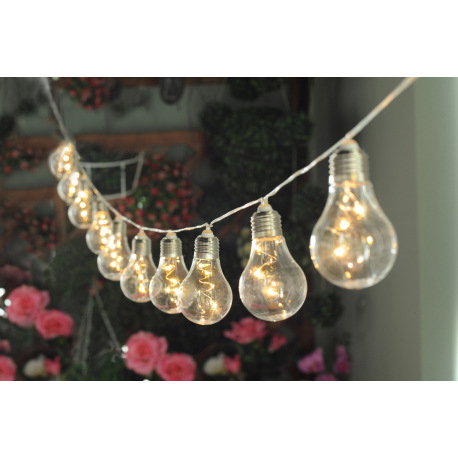 Solárne svietidlo, plast sivý, plast priehľadný, s 10 hruškami, 2 kroky bliká/permanentné, IP44, aku 18