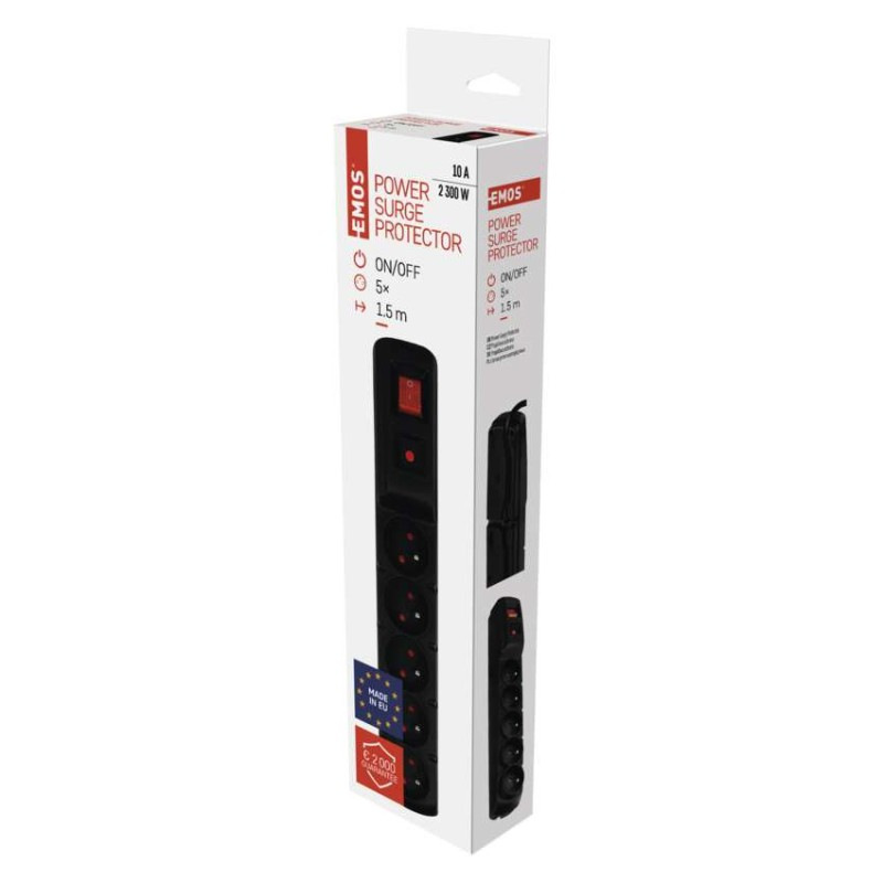 Prepäťová ochrana – 5 zásuviek, 1,5m, čierna 4