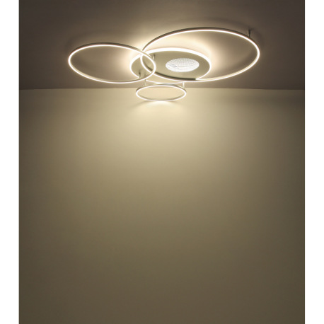 Stropné svietidlo, hliník matný strieborný, plast biely, akryl, zrkadlový 3D efekt, stmievateľné, ni 8