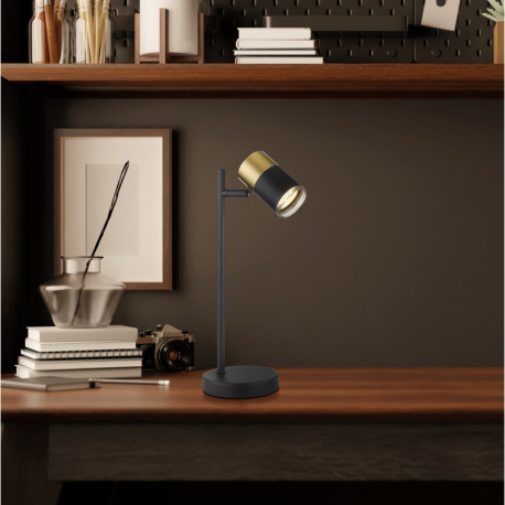 Stolové svietidlo, kov čierny, hliník medený matný, hliník čierny matný, plast dymový, kábel PVC čie 9