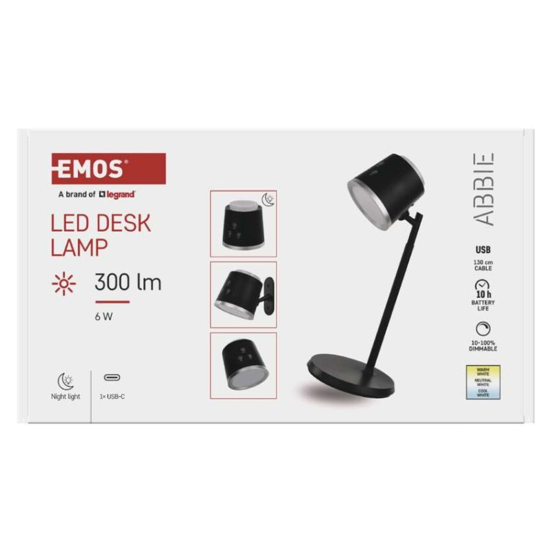 LED stolná lampa ABBIE, dobíjacia, čierna 10