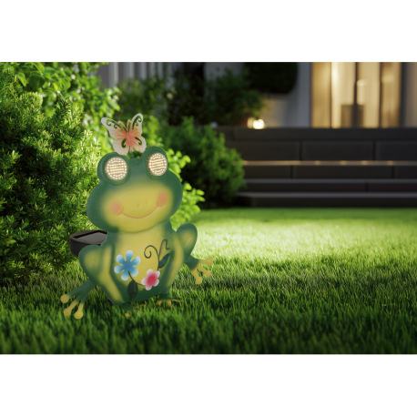 Solárne svietidlo, kov, zelený matný, viacfarebný, plast čierny matný, vypínač, batéria súčasťou bal 8