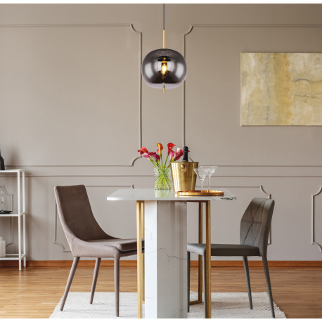 Závesné svietidlo, kov čierny, mosadz, dymové sklo, ø: 300mm, V:1200mm, bez žiarovky 1x E27, max. 60 10